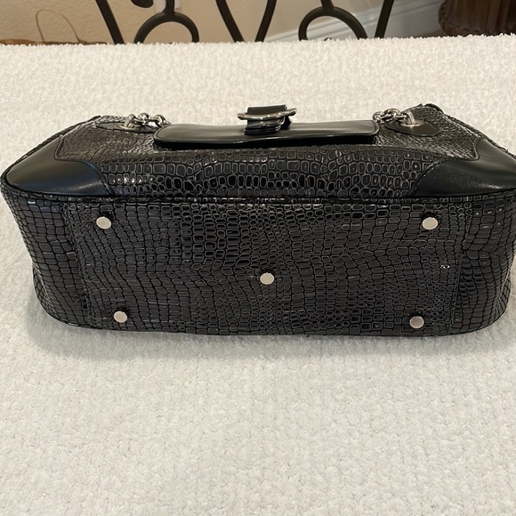 CHARLIE LAPSON BLACK HANDBAG/ SHOULDER BAG WITH SILVER TONE HARDWARE - Picture 14 of 16